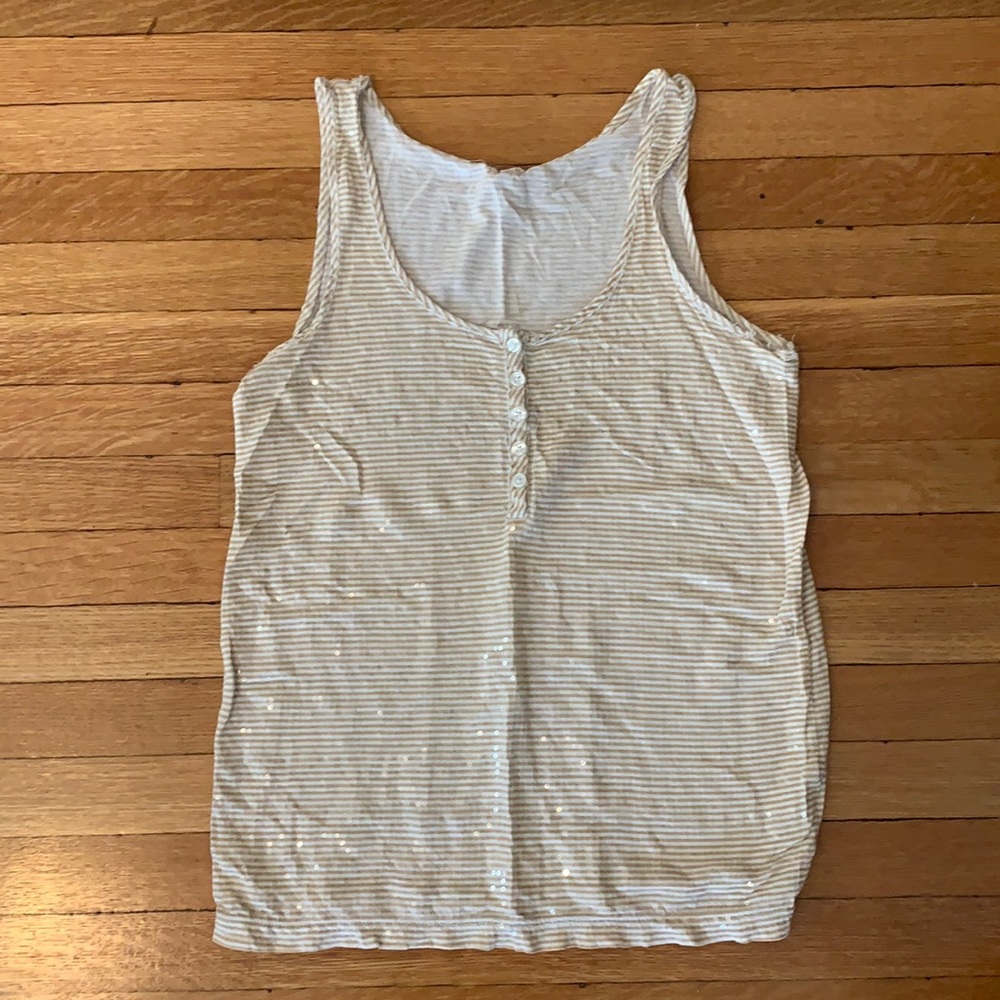 Tan and white striped tank with subtle sequins